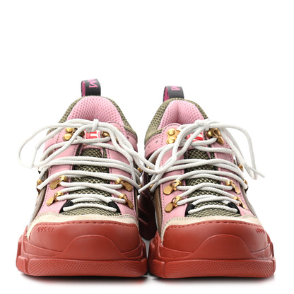 Gucci X SEGA Mesh Canvas Calfskin Womens Flashtrek Sneakers 36.5 Military Oatmeal Carmine Rose Ardesia 2 of 7