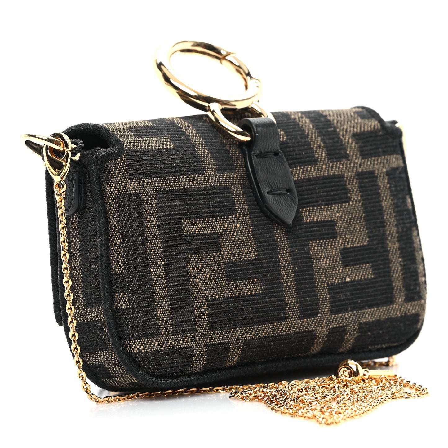 Fabric Jacquard FF 1974 Nano Maxi Buckle Baguette Charm Tobacco Moro Black