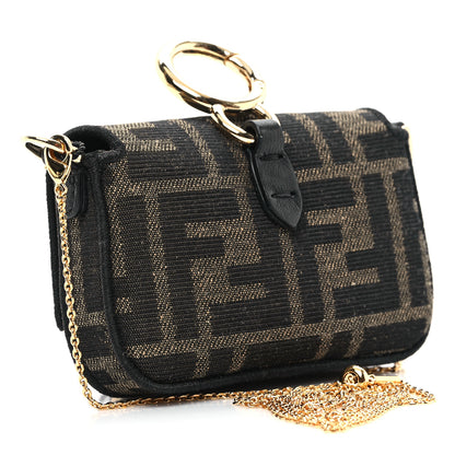 Fendi Fabric Jacquard FF 1974 Nano Maxi Buckle Baguette Charm Tobacco Moro Black 3 of 11