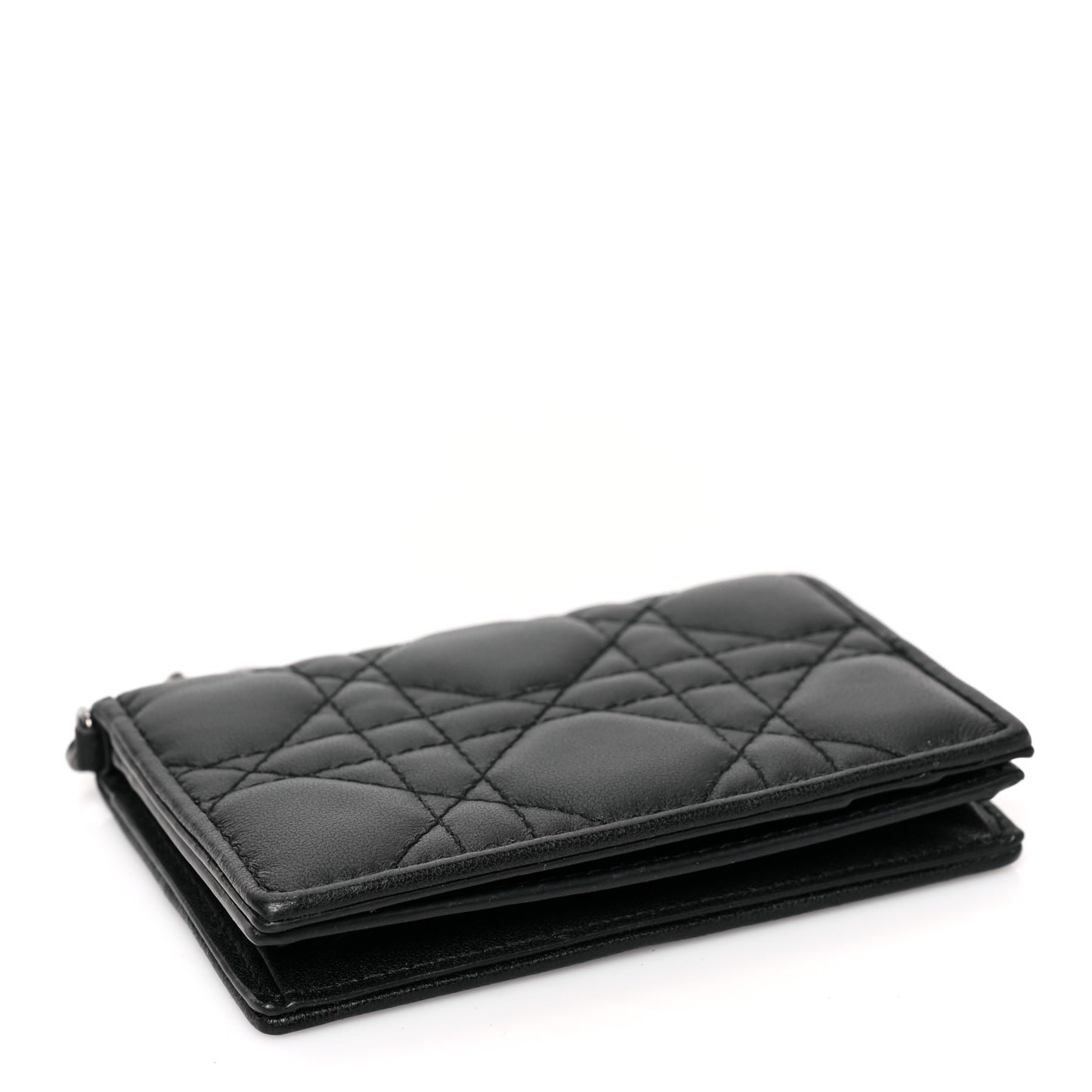 Lambskin Cannage Small Lady Dior Flap Card Holder Black