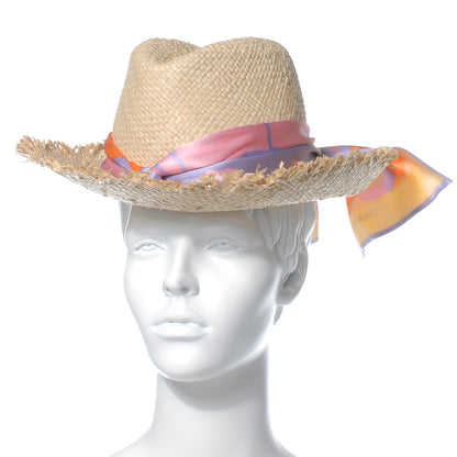 Chanel Straw and Silk Scarf Hat Size 57 2 of 6