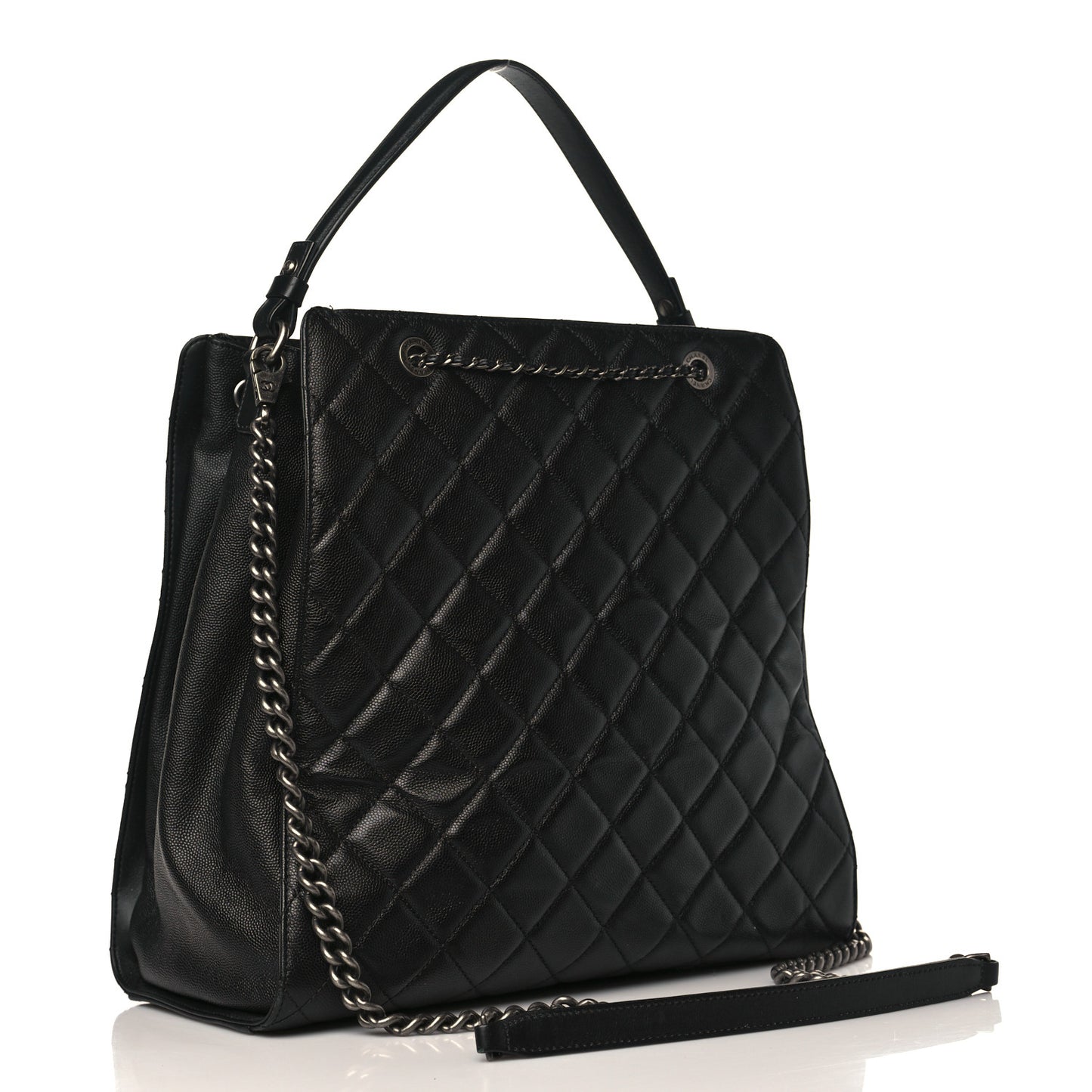 Caviar Quilted Large CC Bucket Bag Black