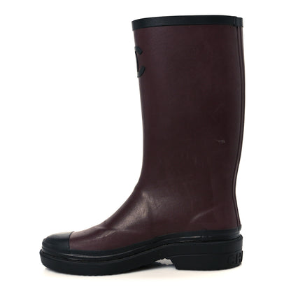 Chanel Caoutchouk CC High Boots 37 Burgundy Black 1 of 9