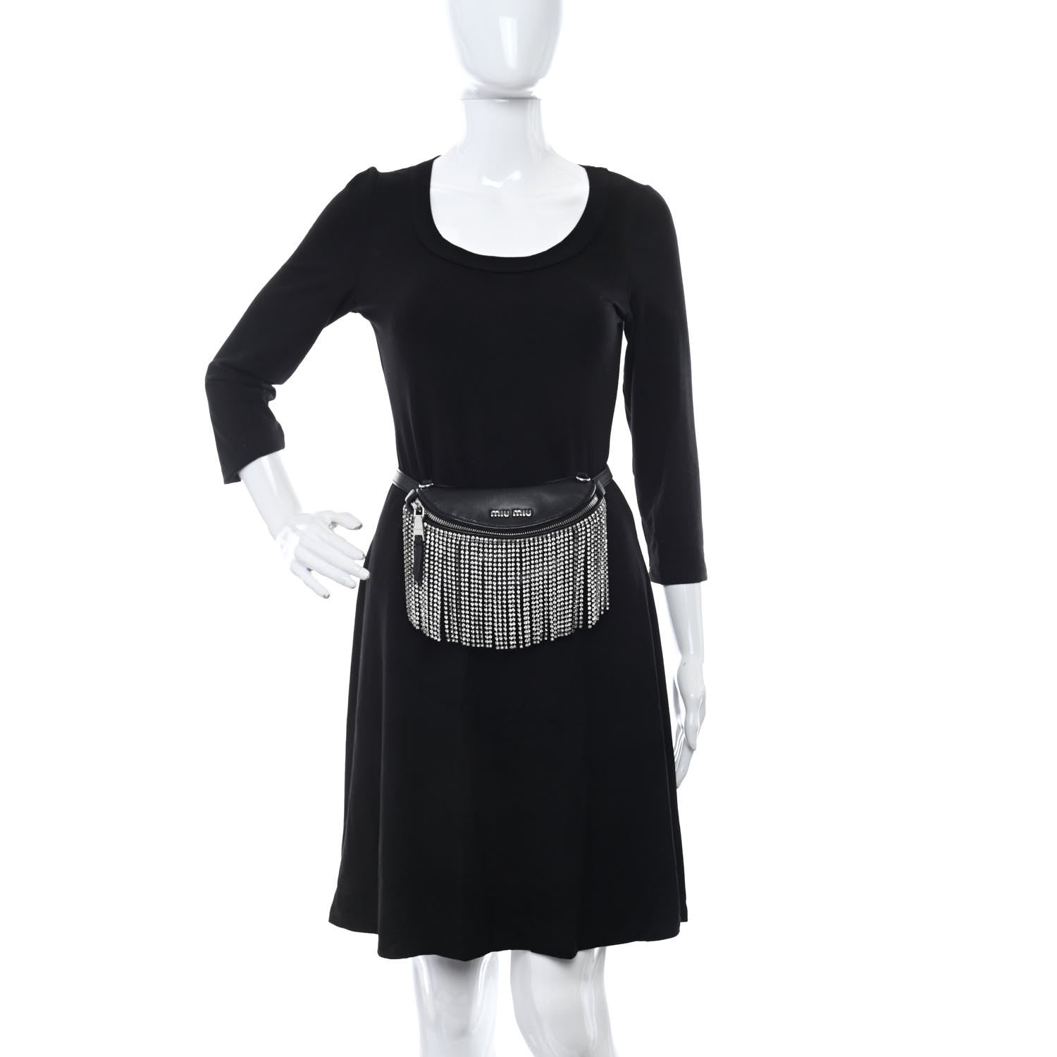 Miu Miu Nappa Crystal Fringe Belt Bag Black 2 of 9