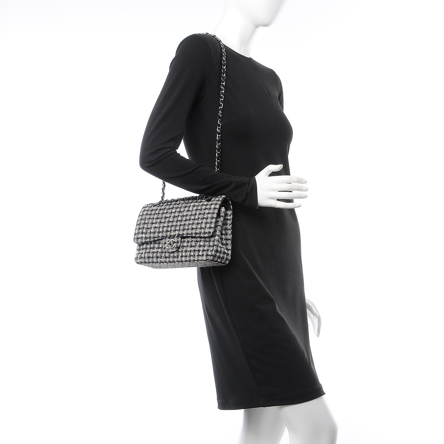 Chanel Tweed Medium Double Flap Black White 2 of 12