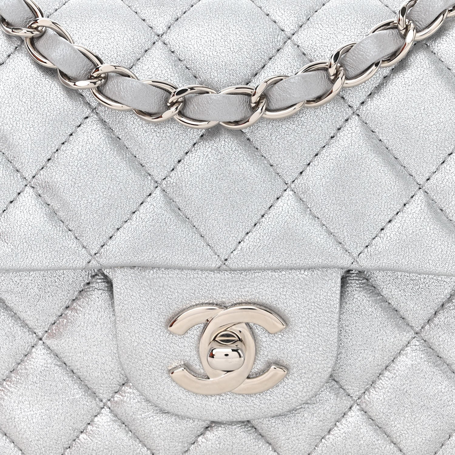 Chanel Metallic Lambskin Quilted Mini Rectangular Flap Silver 8 of 11
