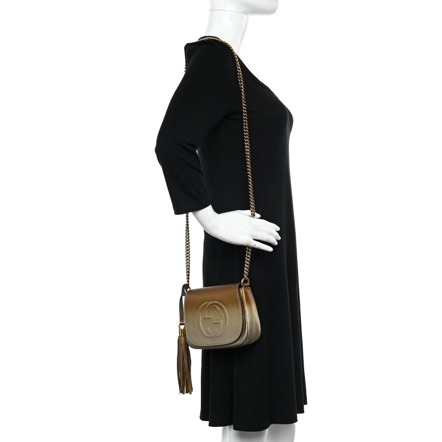 Metallic Pebbled Calfskin Small Soho Flap Crossbody Gold Ombre