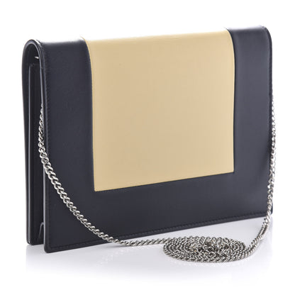 Celine Smooth Lambskin Frame Evening Chain Clutch Beige Black 3 of 9