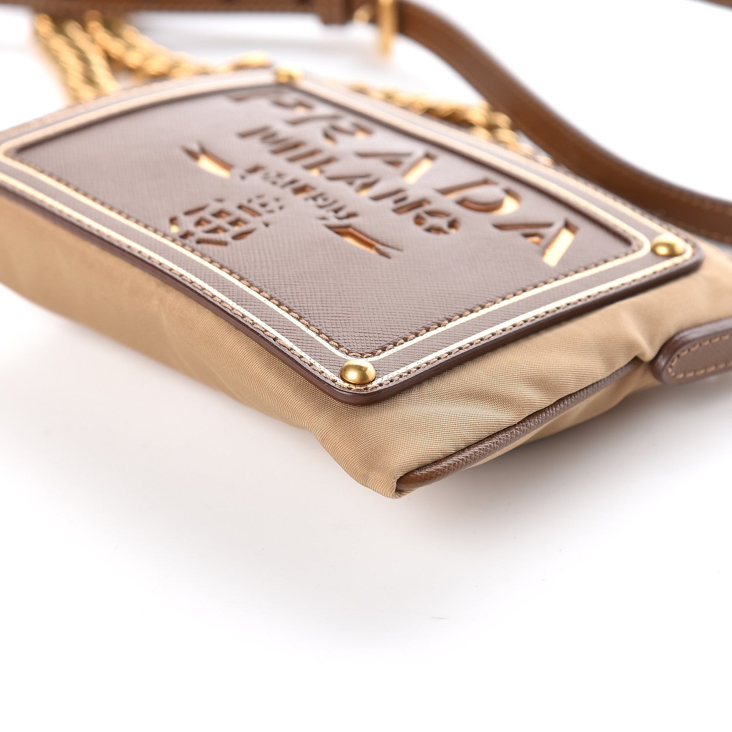 Prada Tessuto Nylon Saffiano Logo Crossbody Bag Beige 6 of 10