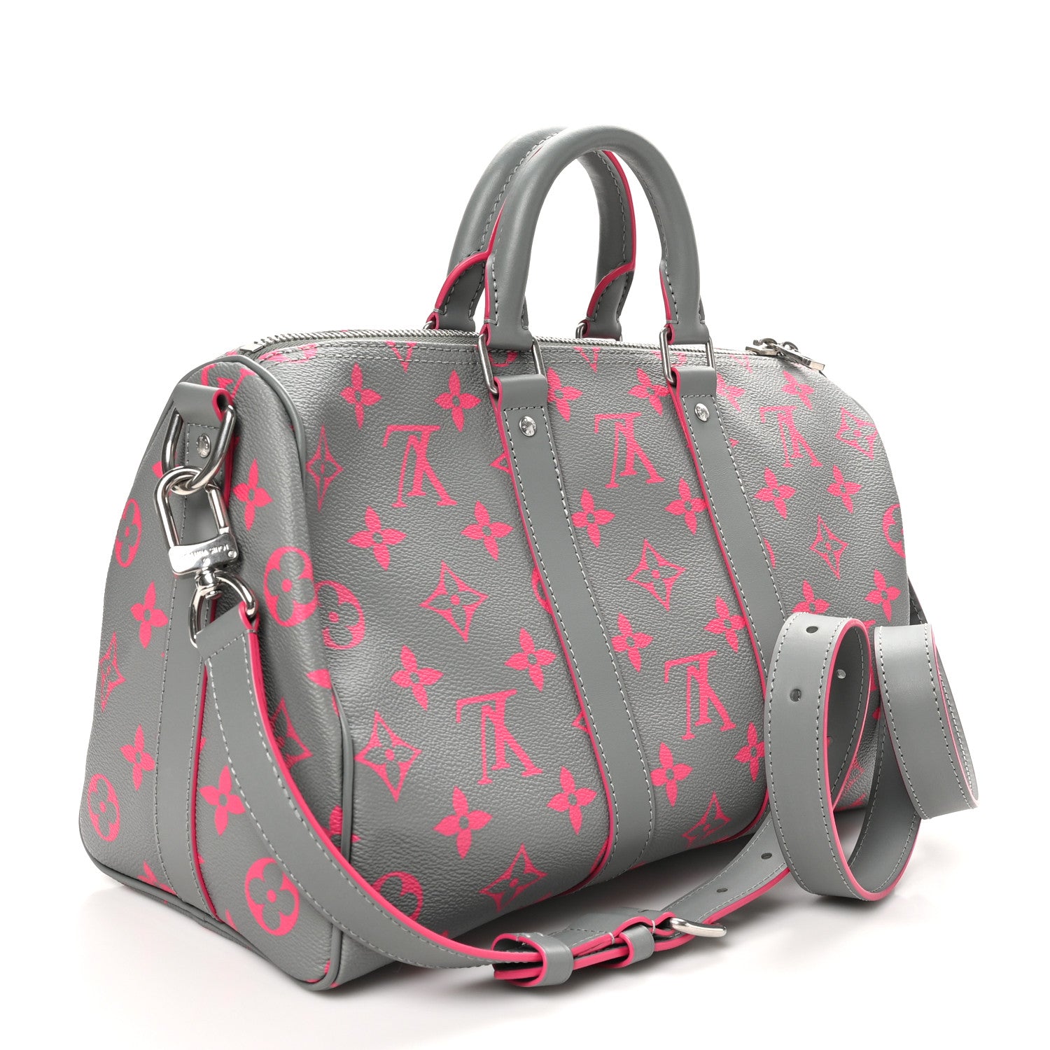 Louis Vuitton Monogram Glow Up Keepall Bandouliere 35 Grey Pink