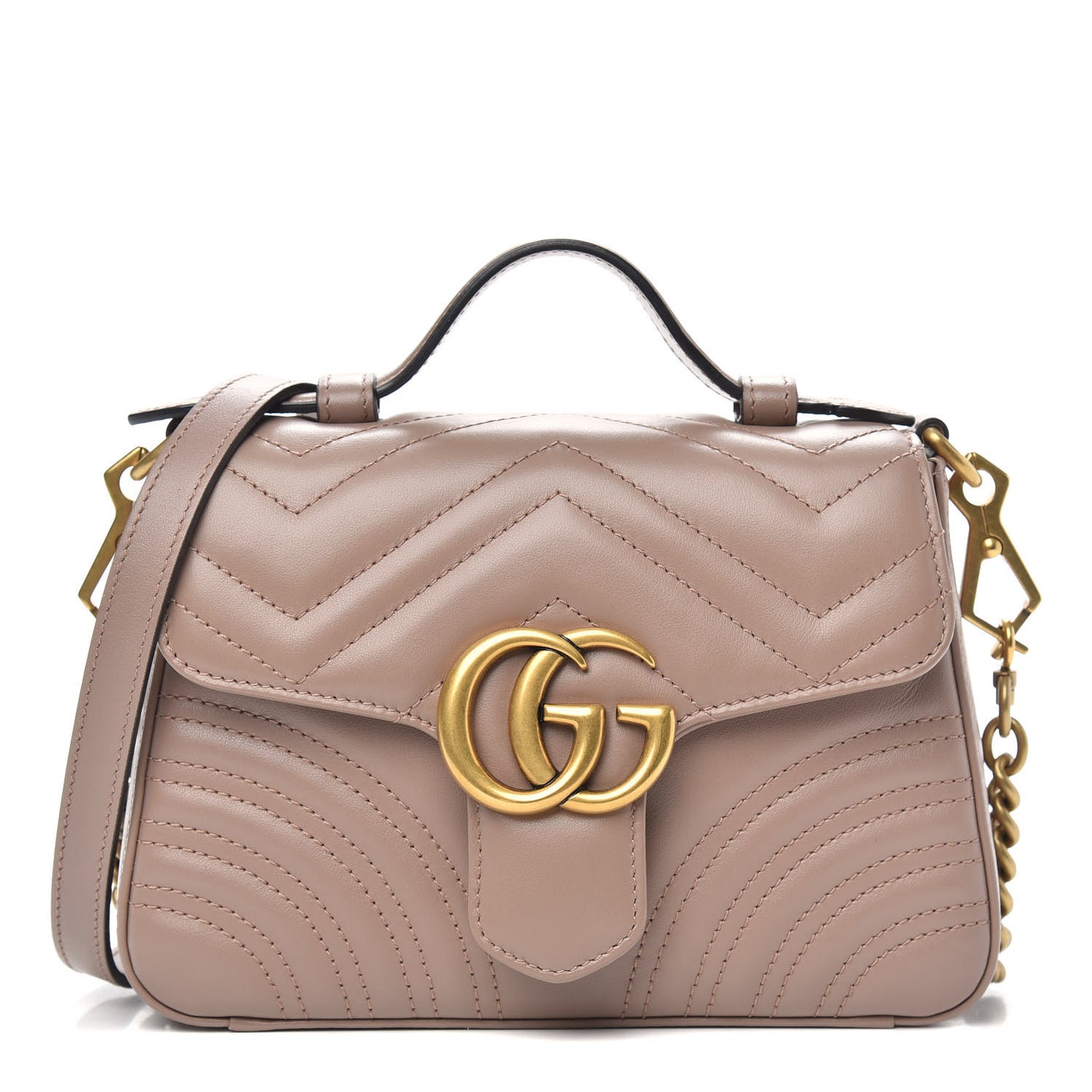 Calfskin Matelasse Mini GG Marmont Top Handle Shoulder Bag Porcelain Rose