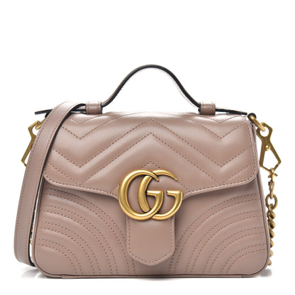 Gucci Calfskin Matelasse Mini GG Marmont Top Handle Shoulder Bag Porcelain Rose 1 of 10