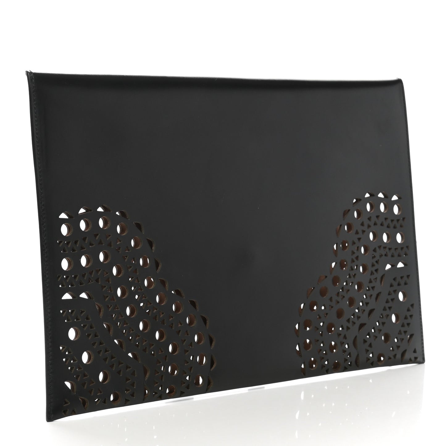 Calfskin Laser Cut Envelope Clutch Black