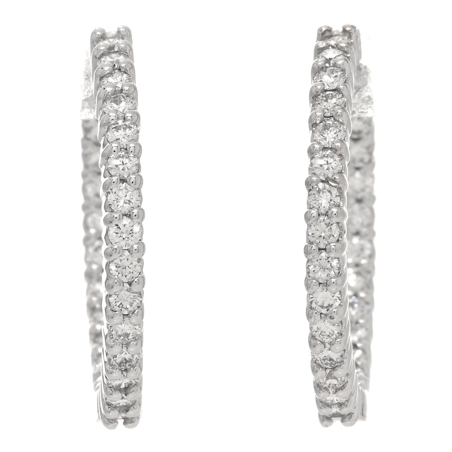 18K White Gold Diamond Small Inside Outside Hoop Earrings