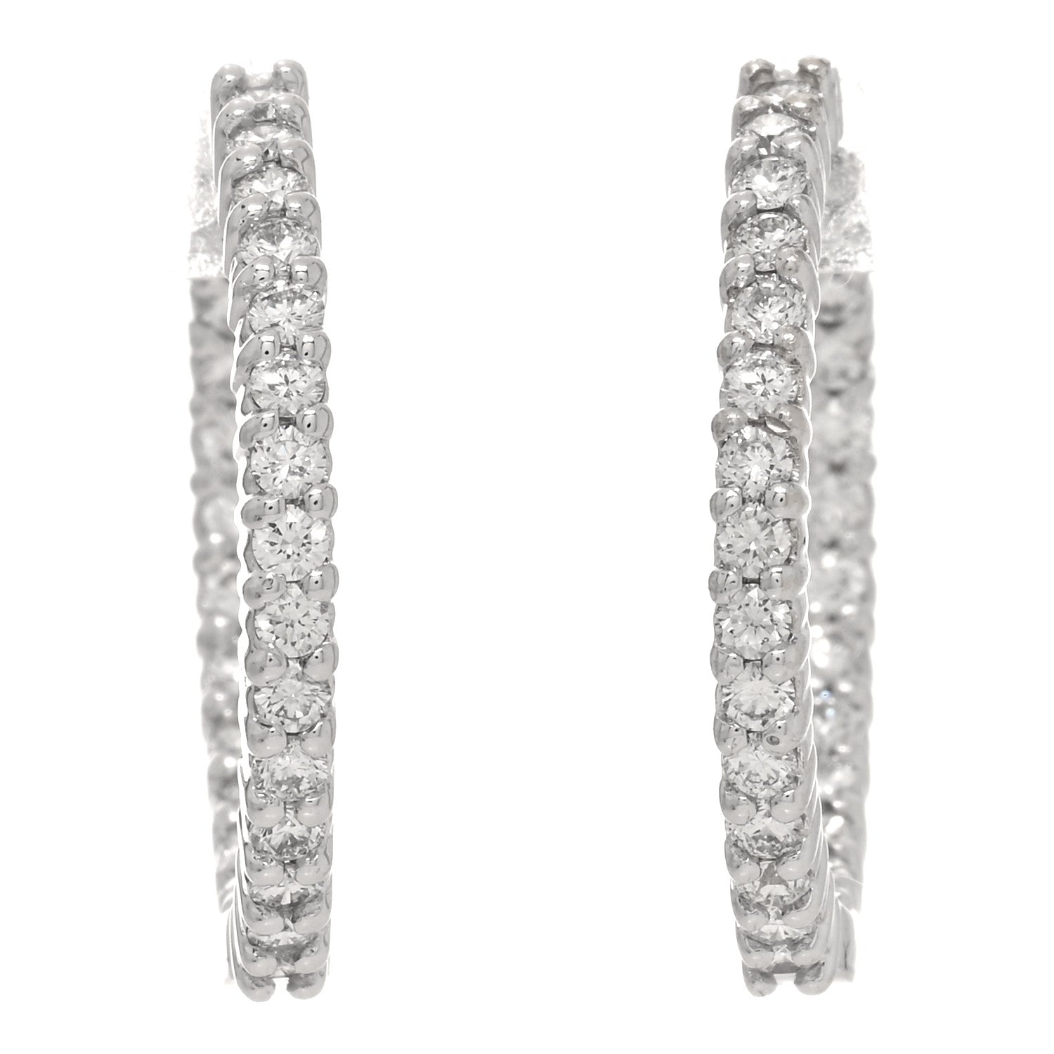 Roberto Coin 18K White Gold Diamond Small Inside Outside Hoop Earrings 1 of 5