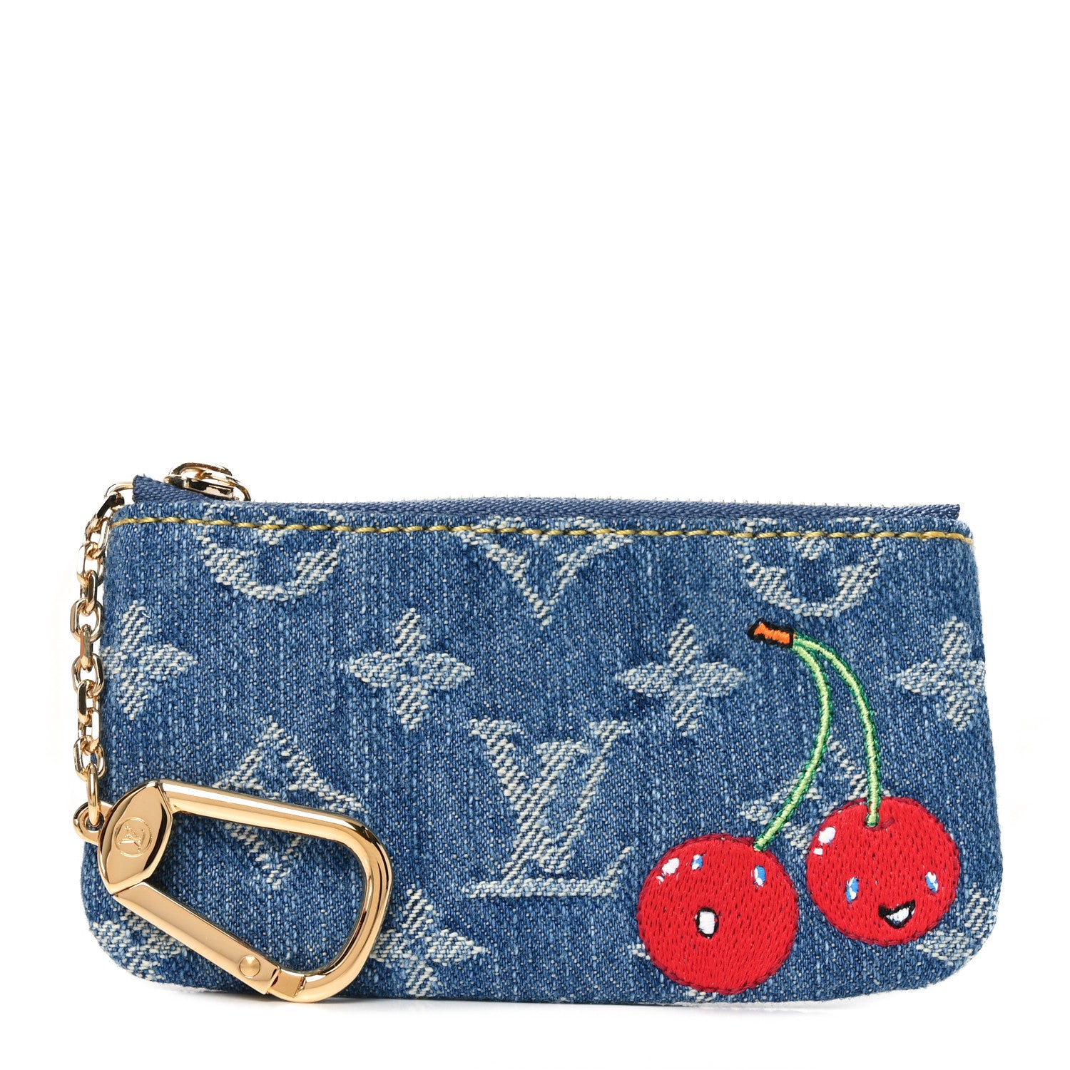 Louis Vuitton LV X TM Monogram Denim Cerises Key Pouch Blue 1 of 7