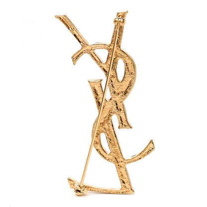 Saint Laurent Monogram Crocodile Opyum Brooch Gold Black 3 of 4