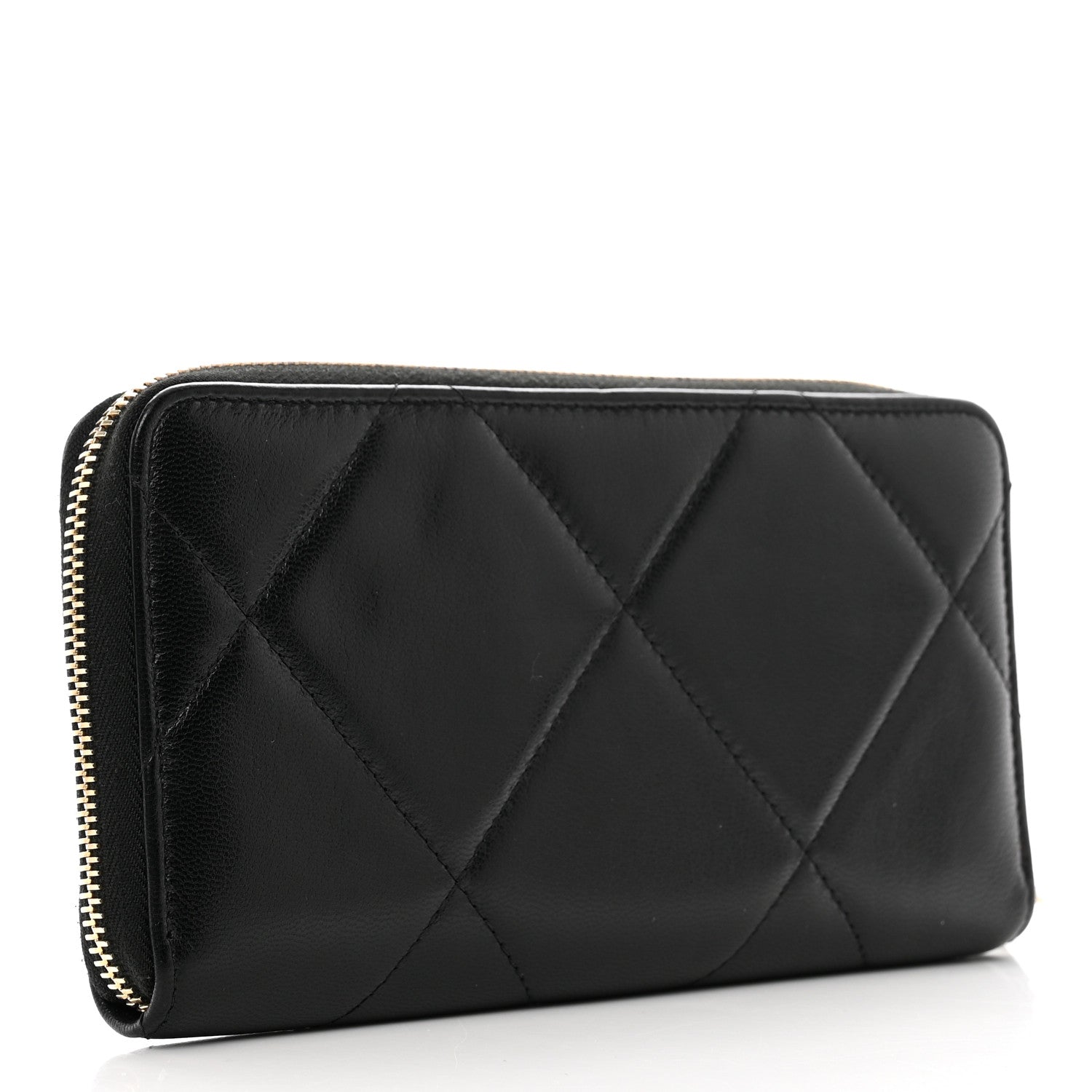 Chanel Shiny Goatskin Quilted Chanel 19 Long Zipped Around Wallet Black 3 of 11