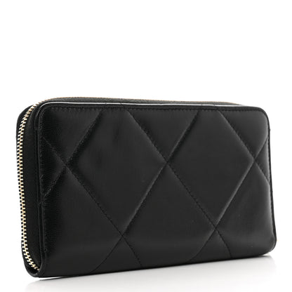 Chanel Shiny Goatskin Quilted Chanel 19 Long Zipped Around Wallet Black 3 of 11