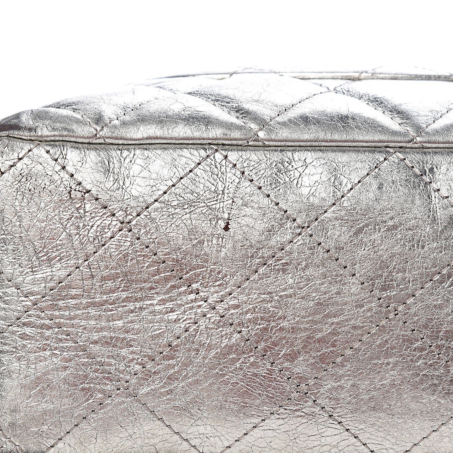 Metallic Aged Calfskin Quilted Jumbo Single Flap Silver
