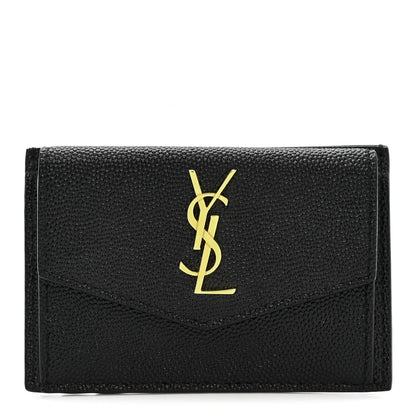 Saint Laurent Grain De Poudre Uptown Monogram Card Case Black 1 of 9