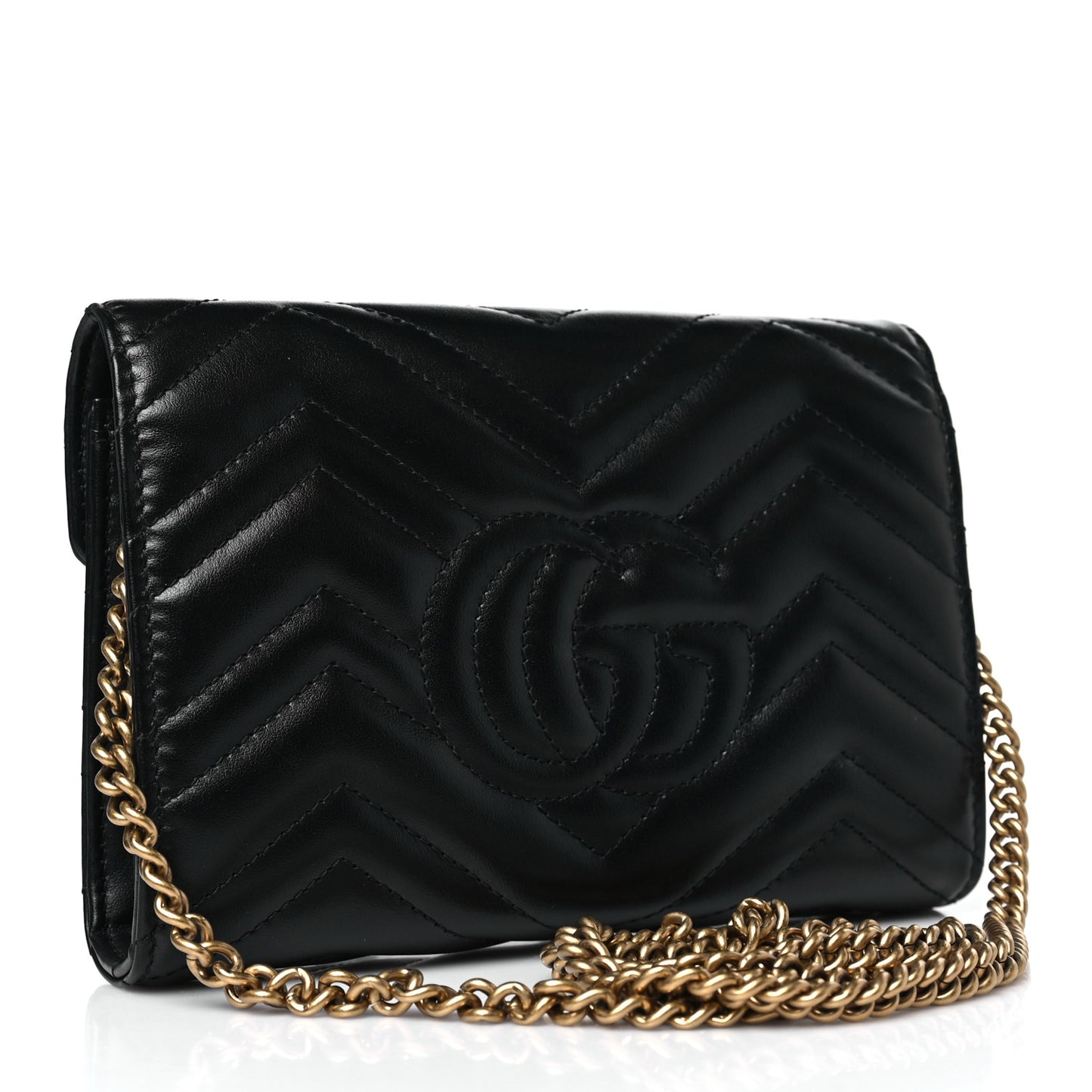 Calfskin Matelasse GG Marmont Chain Wallet Black