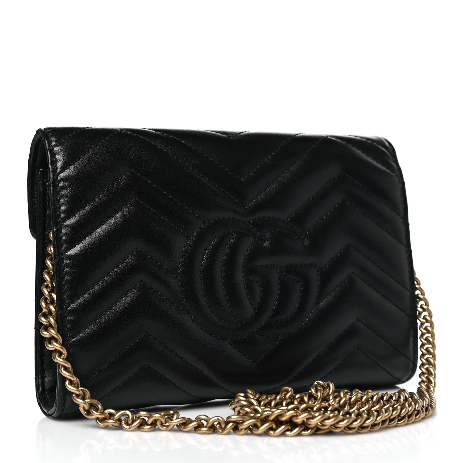 Gucci Calfskin Matelasse GG Marmont Chain Wallet Black 3 of 10