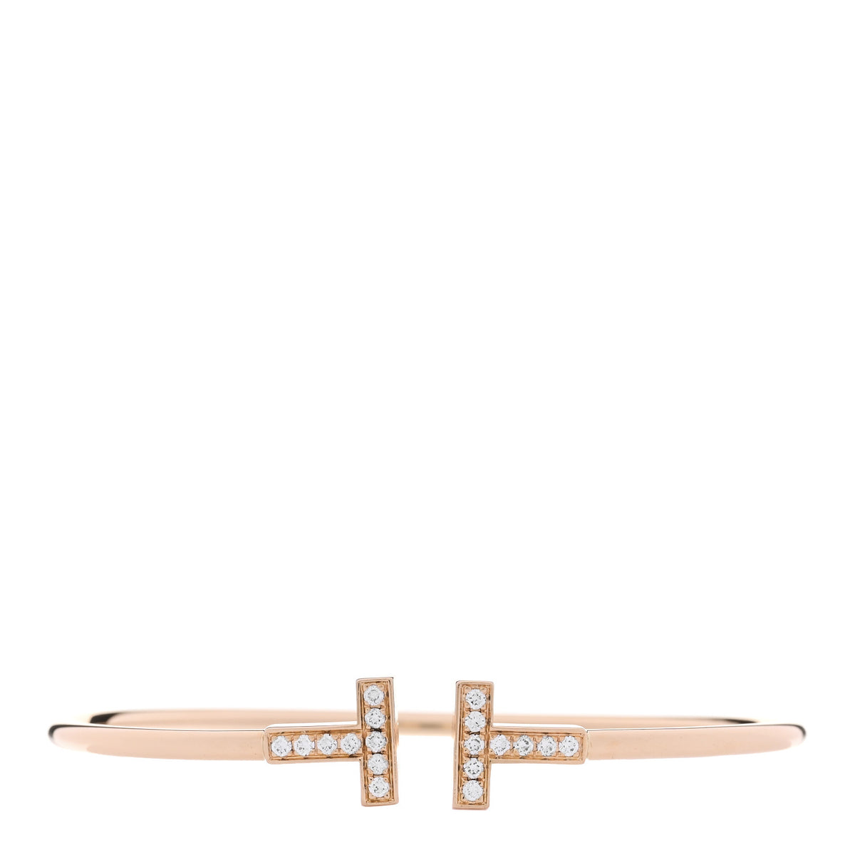 Tiffany 18K Rose Gold Diamond T Wire Bracelet 1 of 3
