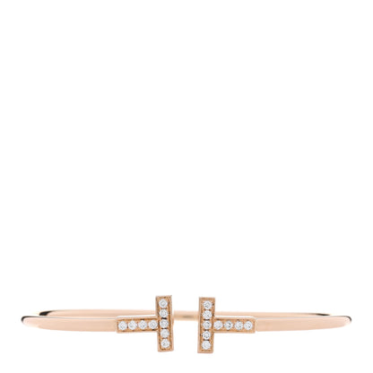 Tiffany 18K Rose Gold Diamond T Wire Bracelet 1 of 3