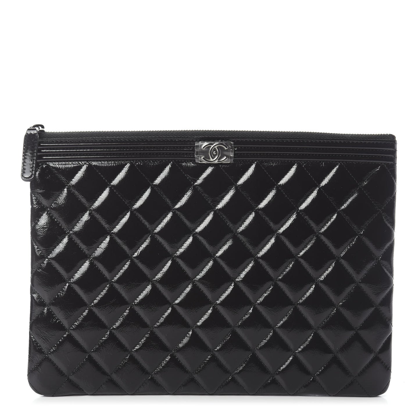Patent Calfskin Quilted Medium Boy Cosmetic Case Black