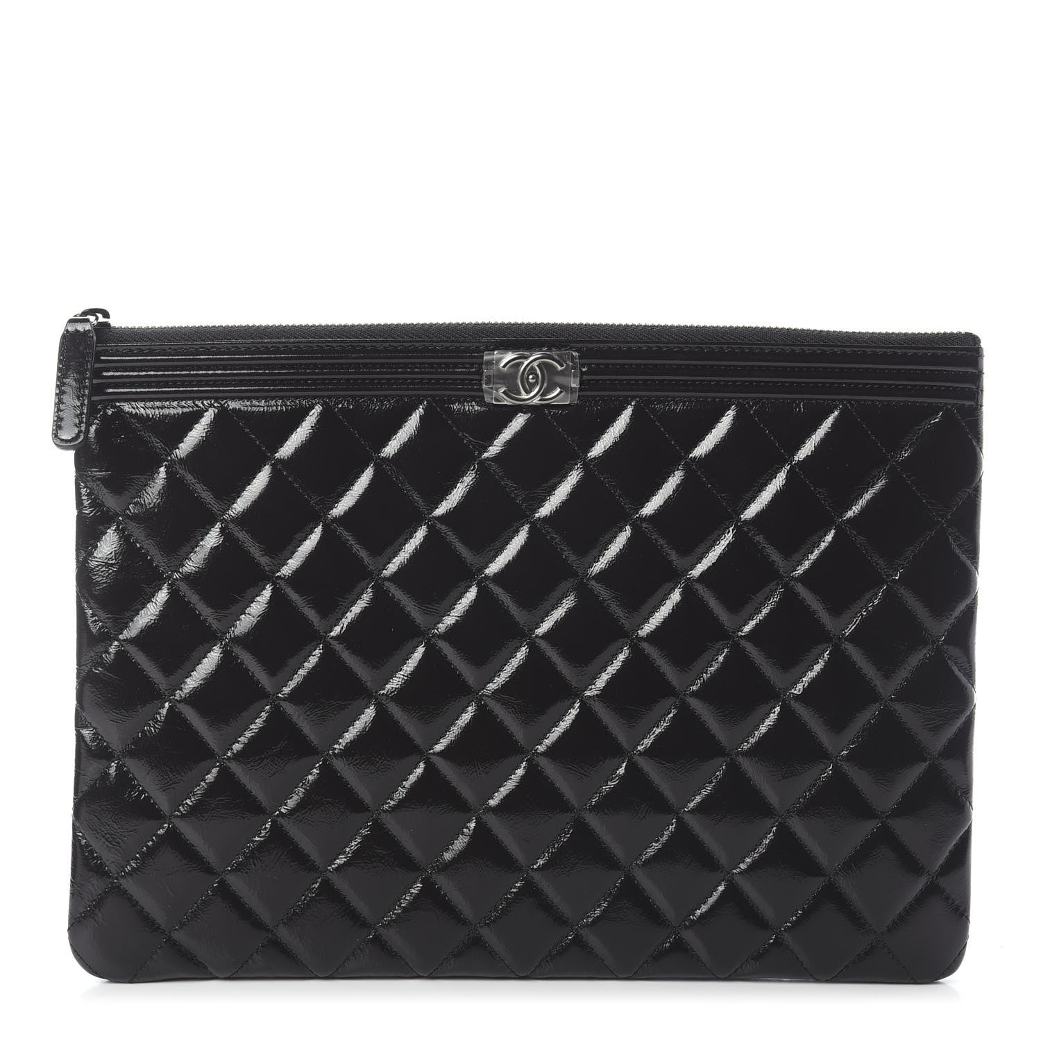 Chanel Patent Calfskin Quilted Medium Boy Cosmetic Case Black 1 of 6