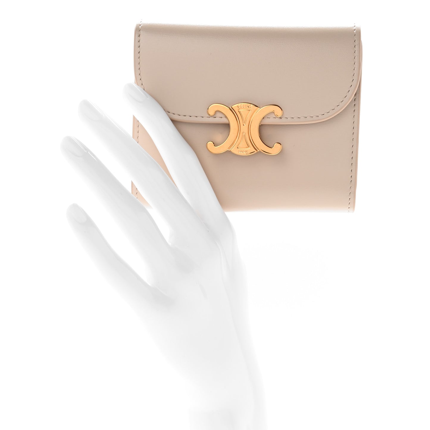 Shiny Calfskin Small Triomphe Wallet Pale Beige