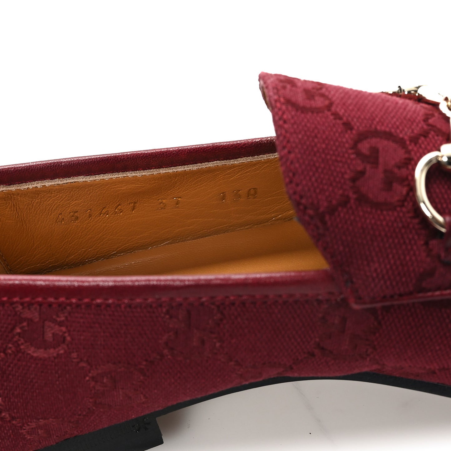 New Canvas GG Monogram Malaga Kid Horsebit Womens Jordaan Loafers 37 Rosso Ancora