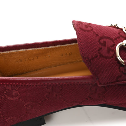 Gucci New Canvas GG Monogram Malaga Kid Horsebit Womens Jordaan Loafers 37 Rosso Ancora 9 of 10