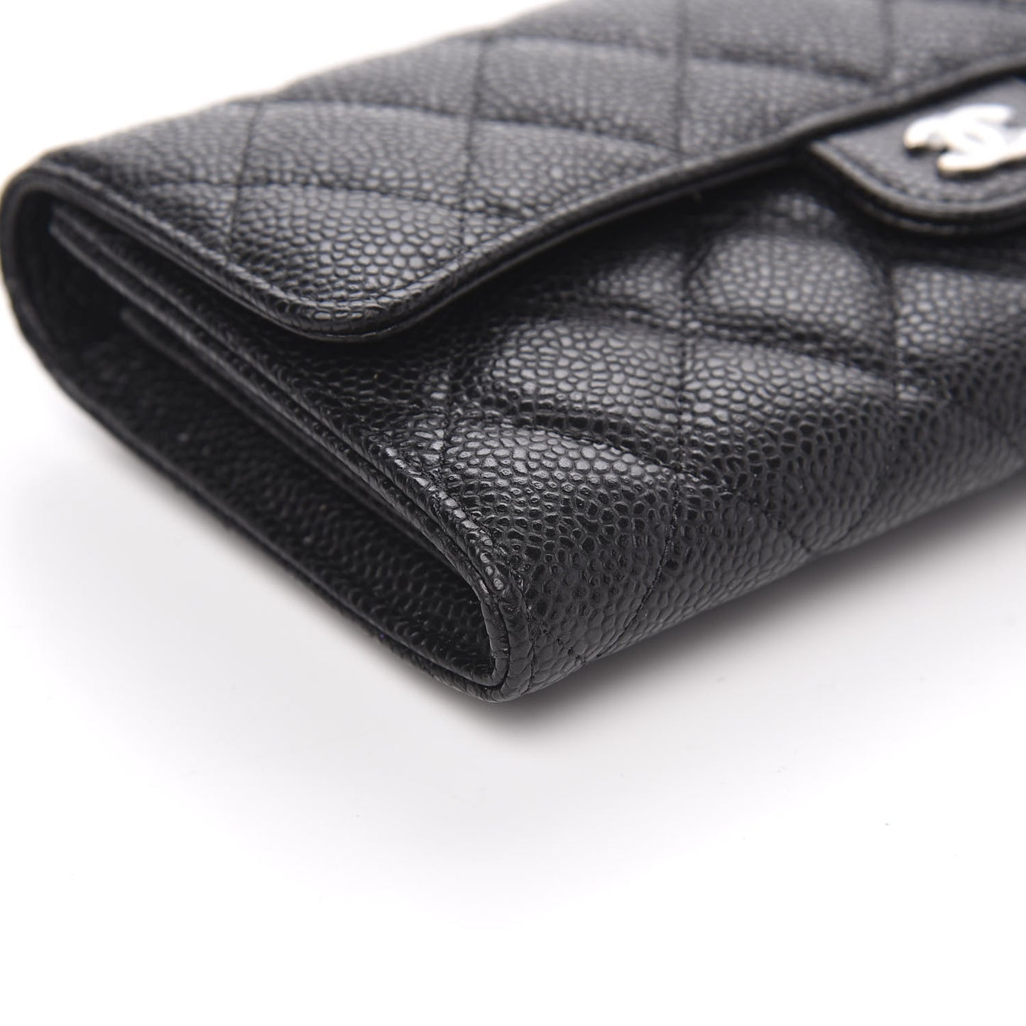 Caviar Quilted Large Gusset Flap Wallet Black
