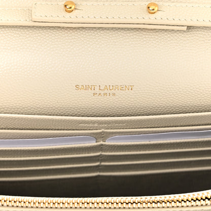 Saint Laurent Grain De Poudre Matelasse Chevron Monogram Chain Wallet Crema Soft 6 of 10