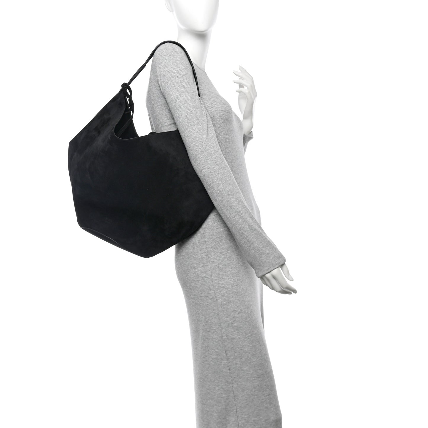 Suede Calfskin Medium Lotus Tote Black