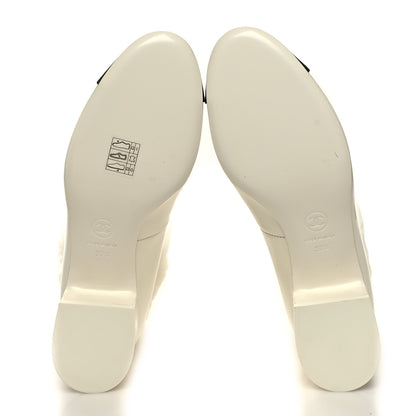 Chanel Patent Shearling Lambskin Grosgrain Cap Toe Mary Jane Low Heel Pumps 37.5 White Black 5 of 9