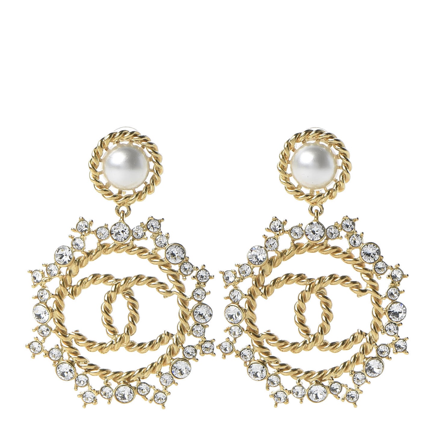 Pearl Crystal CC-Casino Clip On Earrings Gold