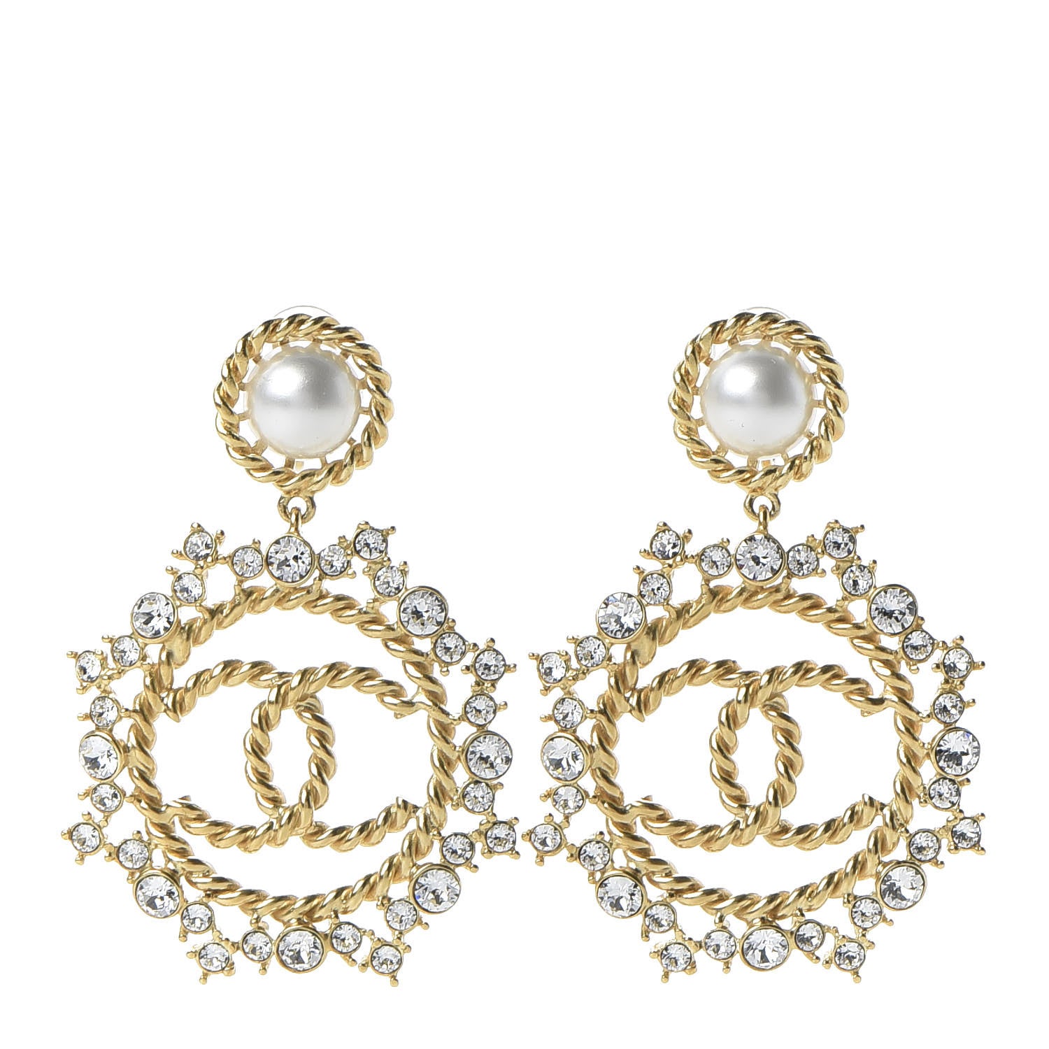 Chanel Pearl Crystal CC-Casino Clip On Earrings Gold 1 of 4