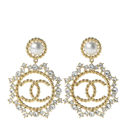 Chanel Pearl Crystal CC-Casino Clip On Earrings Gold 1 of 4