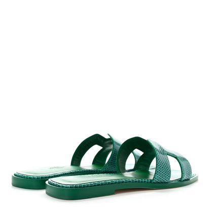 Hermes Lizard Oran Sandals 36.5 Vert Emeraude 4 of 8