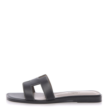 Hermes Box Calfskin Oran Sandals 35 Black 1 of 9