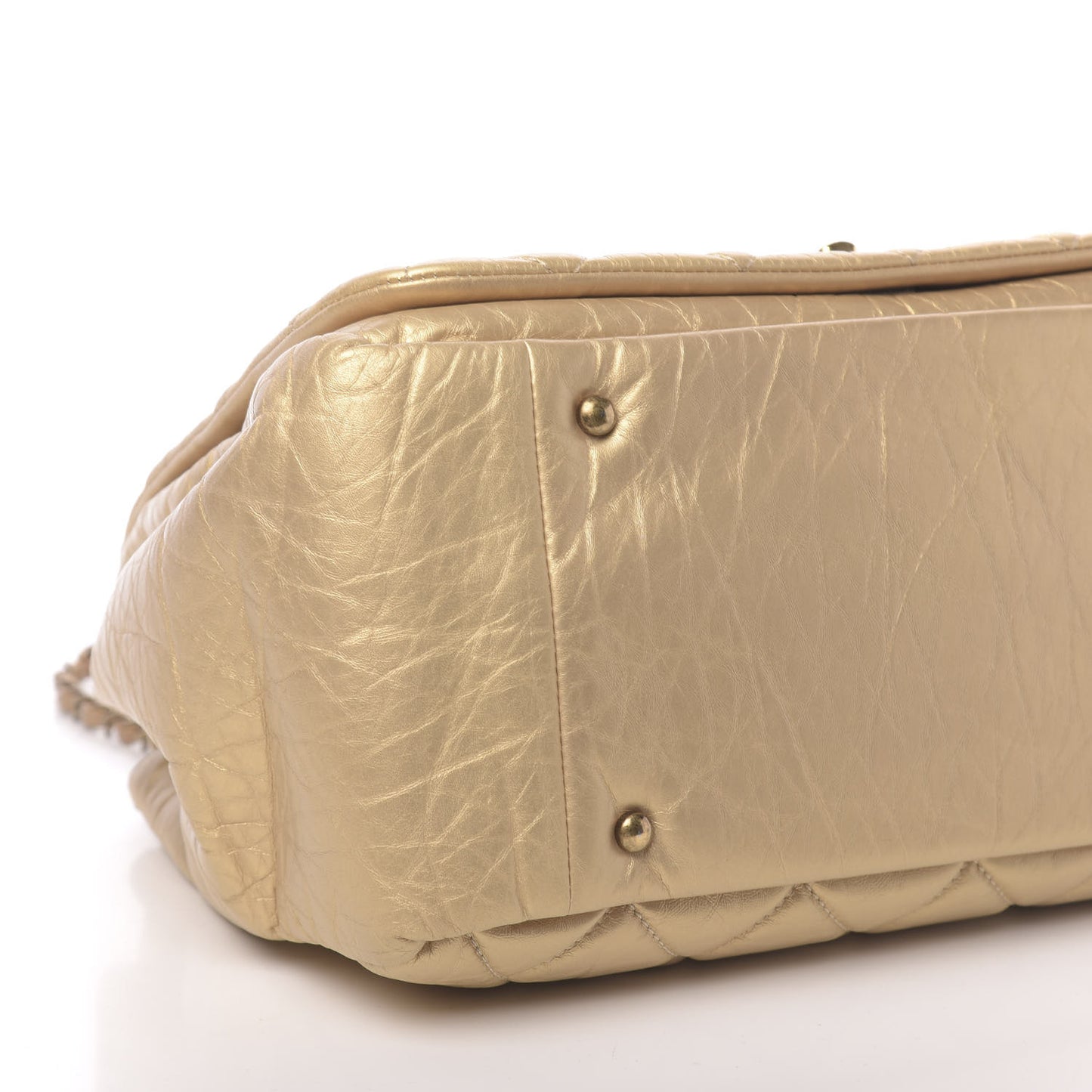 Metallic Aged Calfskin Quilted Large Pondichery Flap Gold