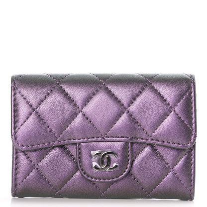 Chanel Metallic Lambskin Quilted Flap Card Holder Dark Purple 1 of 9