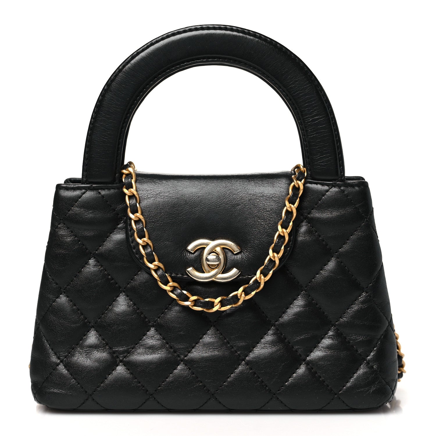 Chanel Shiny Aged Calfskin Quilted Nano Kelly Shopper Black 1 of 10