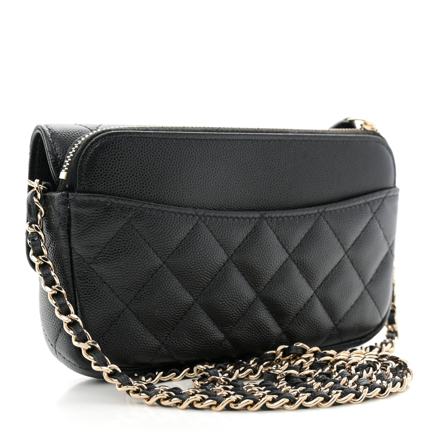 Caviar Quilted Flap Phone Holder With Chain Black