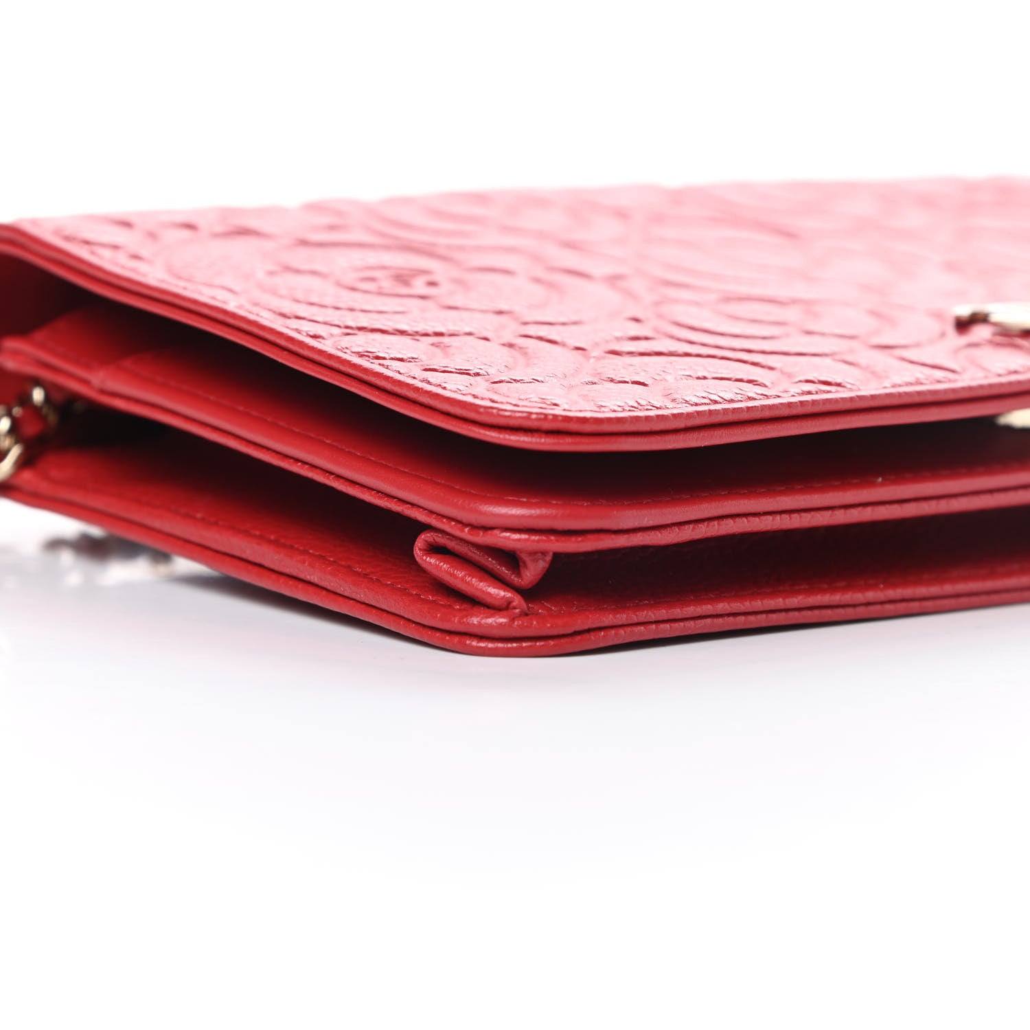 Chanel Caviar Camellia Embossed Wallet On Chain WOC Red 10 of 12