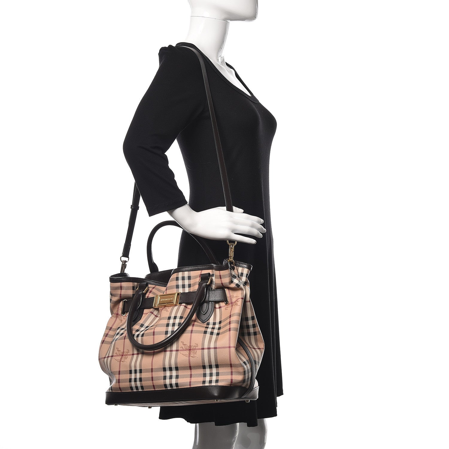 Burberry Haymarket Check Medium Golderton Tote Chocolate 2 of 16