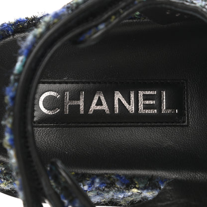 Chanel Iridescent Tweed Velcro Dad Sandals 37 Navy Blue Multicolor 7 of 11